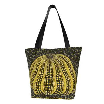 Изготовленная на Заказ Желтая Холщовая Сумка Yayoi Kusama С Тыквой Для Покупок, Женская Многоразовая Бакалейная Лавка Minimalis Modern Tote Shopper Bag