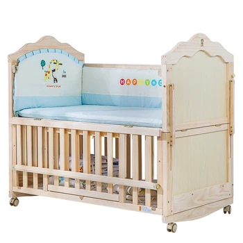 Кроватка для новорожденных без покрытия из массива дерева, кроватка-колыбель, многофункциональная большая кровать, игровая кровать