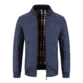 Мех зима 2023 новые мужские утолщенные хлопковые пальто клетчатый кардиган куртка slim fit хлопок пальто