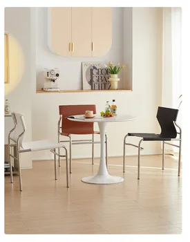 Обеденный стул из нержавеющей стали Nordic Bauhaus Простое современное седло с кожаной спинкой Кресло для переговоров