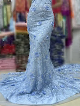 Роскошная Африканская кружевная ткань 2024 года, Высококачественный Французский 3D цветок, блестки, вышивка бисером, Тюлевая кружевная ткань для вечернего платья JY