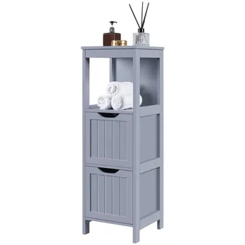 Современный деревянный шкаф для ванной комнаты с 2 выдвижными ящиками, серый