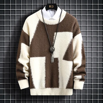 Трендовый мужской свитер с высоким воротом, плюс размер, Свободный вязаный свитер в ленивом стиле, повседневный пуловер, пальто, Мужская брендовая одежда 3XL-M